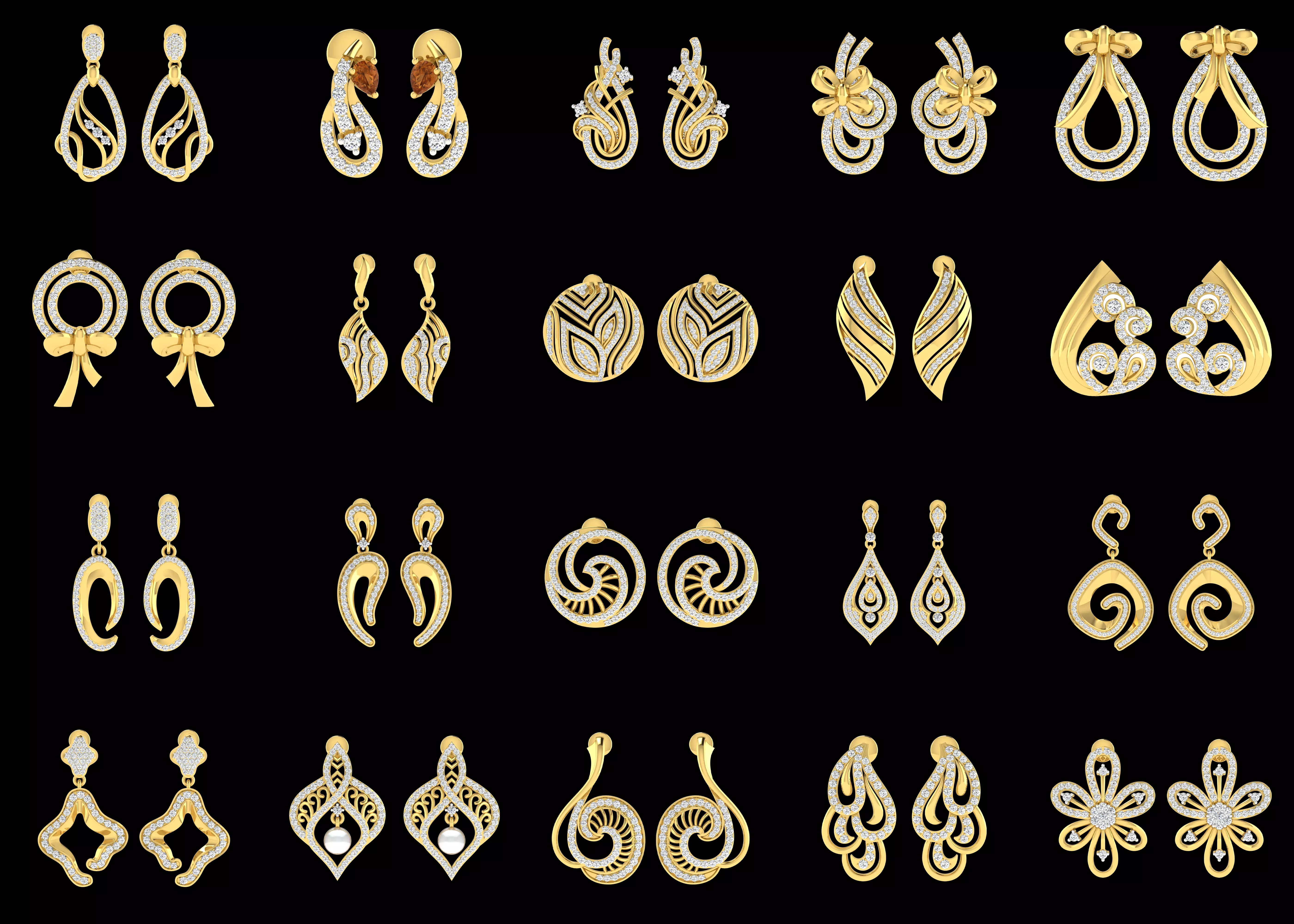 20 Matching Earrings and Pendant Sets Jewelry CAD STL 3DM Bundle 3D print model