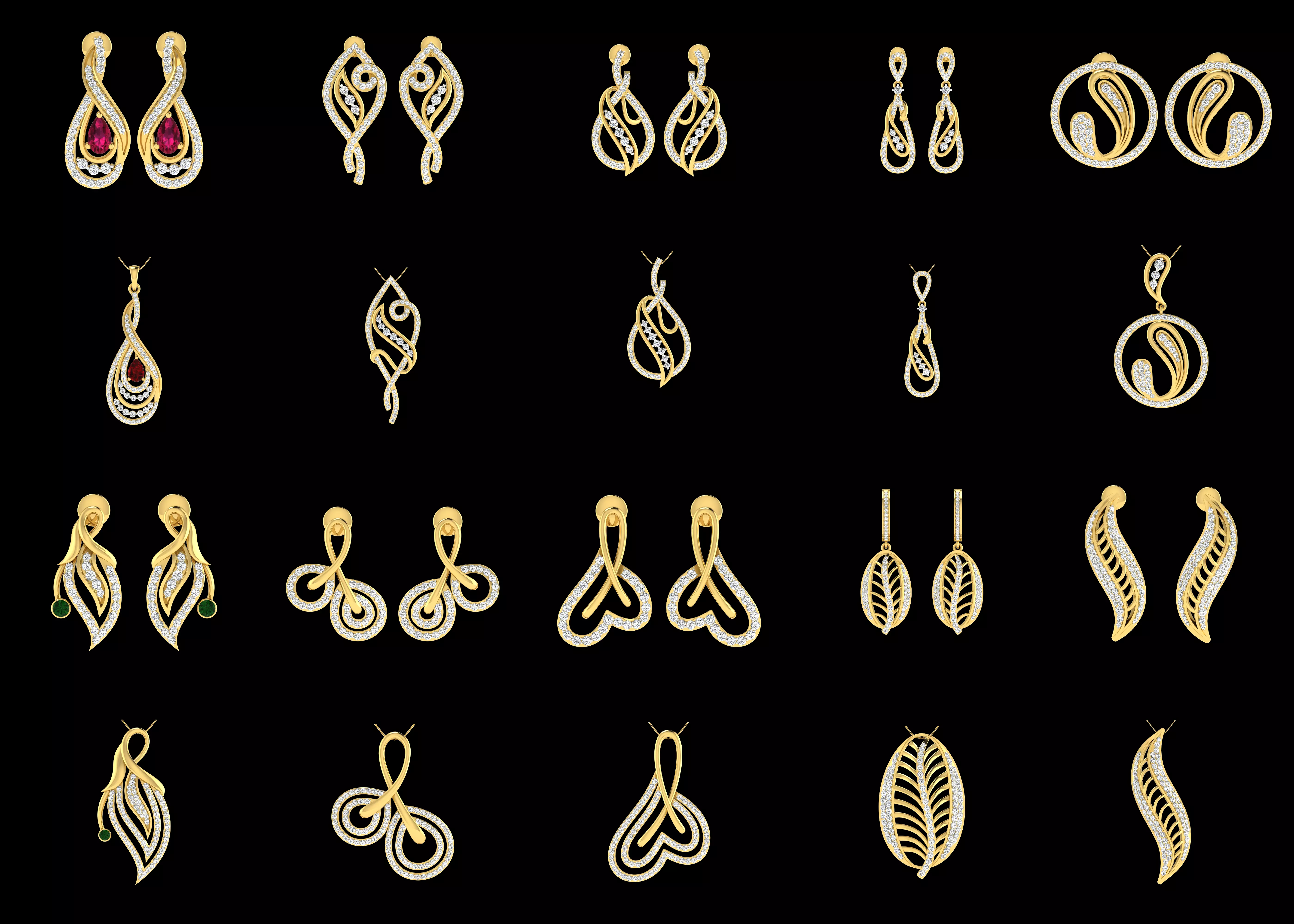 10 Matching Earrings and Pendant Sets Jewelry CAD STL 3DM Pack 3D print model