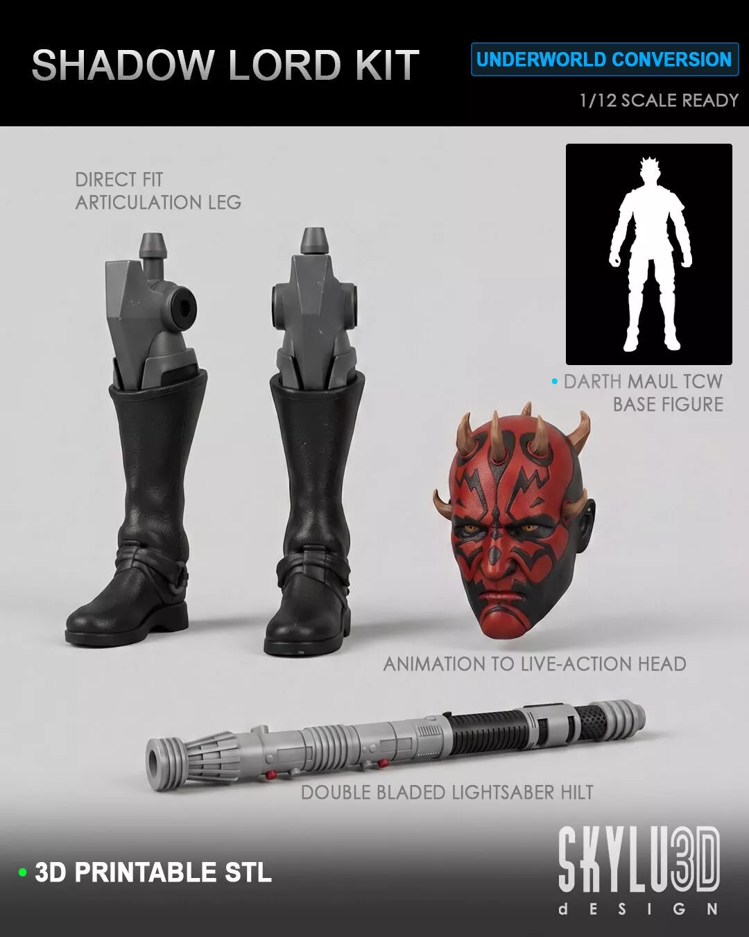 Darth Maul Shadow Lord One12 Scale Upgrade STL 3D print model