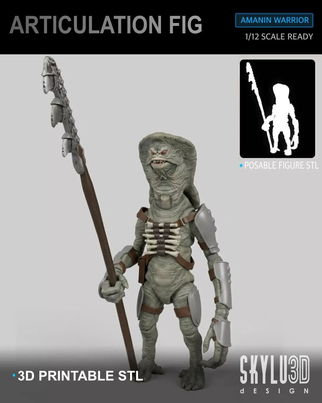 Amanin Warrior One12 Scale Articulation STL 3D print model