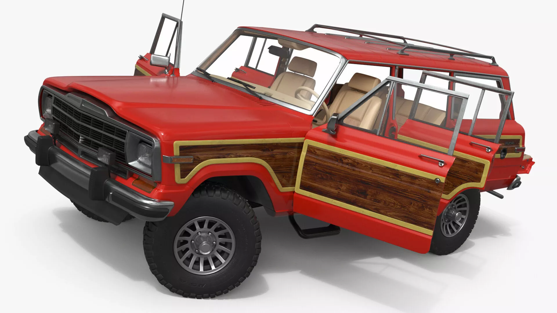 Vintage Utility SUV Wood Panels Red Rigged for Cinema 4D 3D model