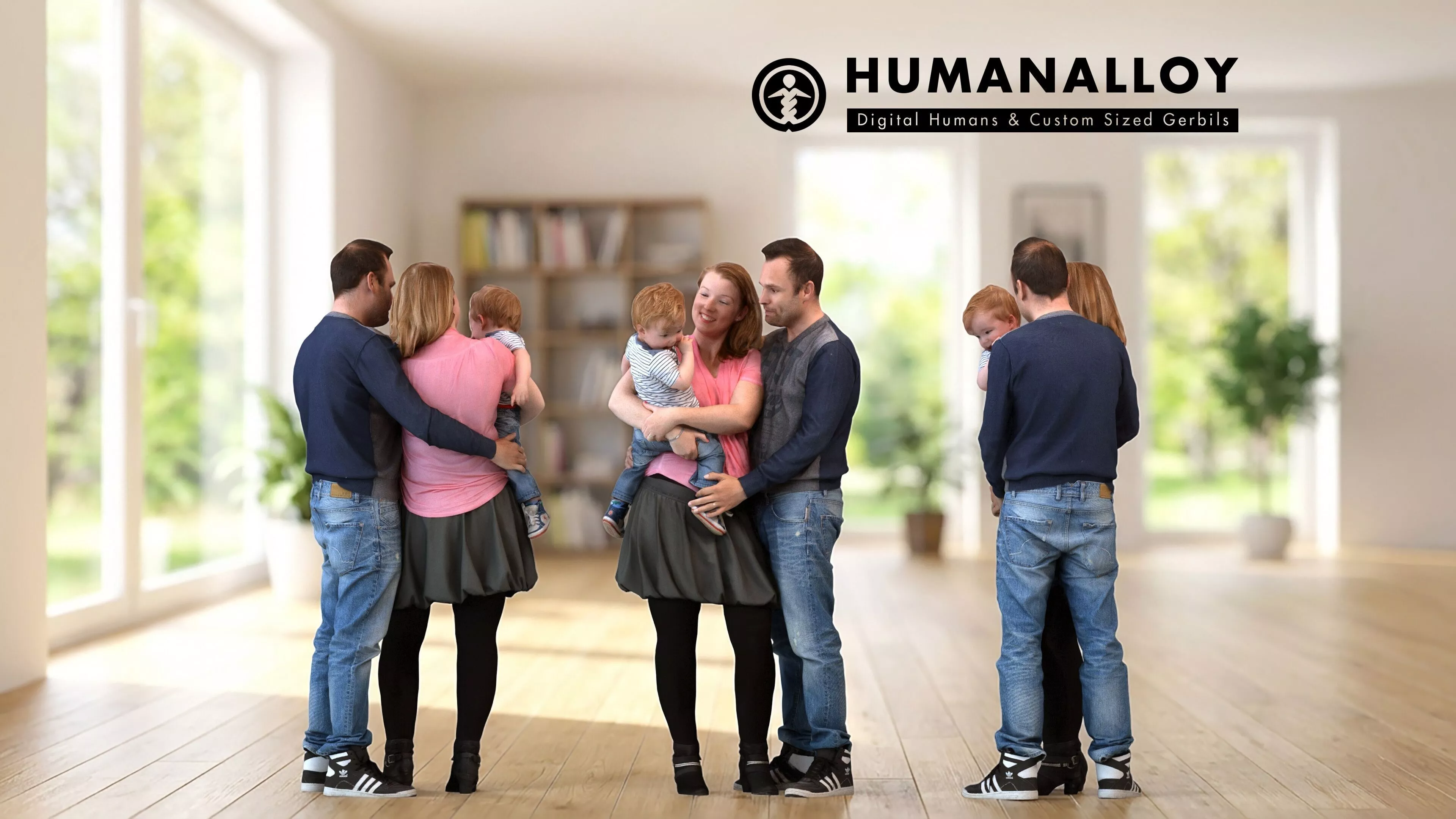 Adult Caucasian figures bonding at home in autumn or spring 3D model