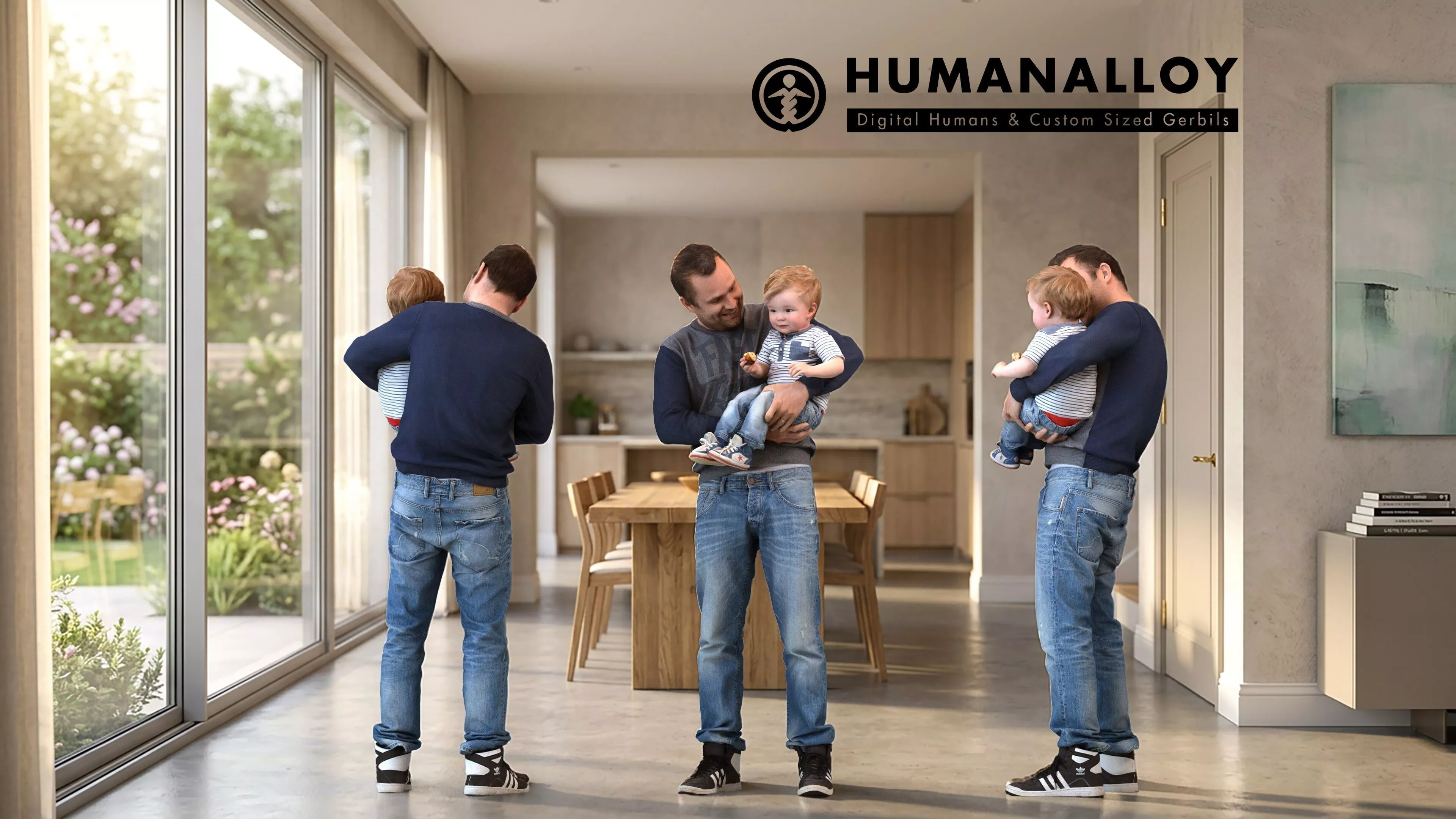 Adult Caucasian male bonding at home in autumn or spring attire 3D model