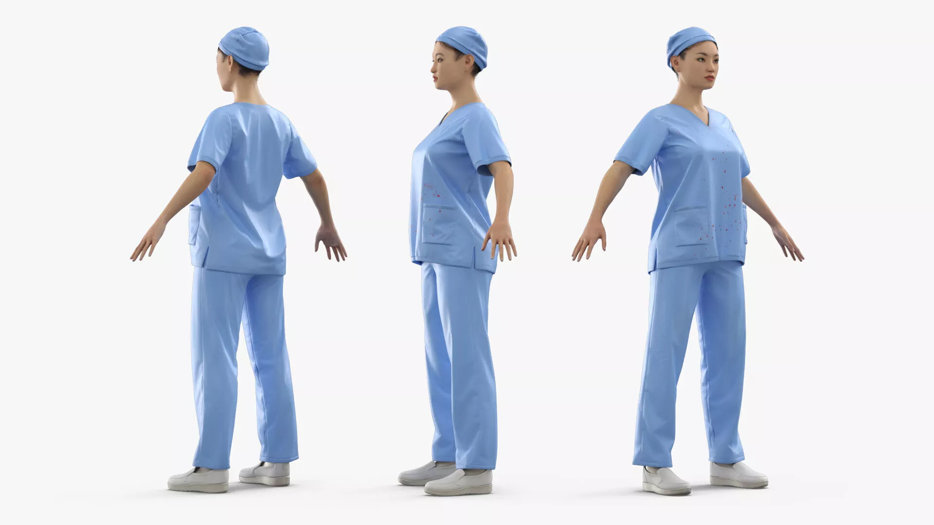 Female Surgeon Character Blue Bloody T Pose Fur 3D model