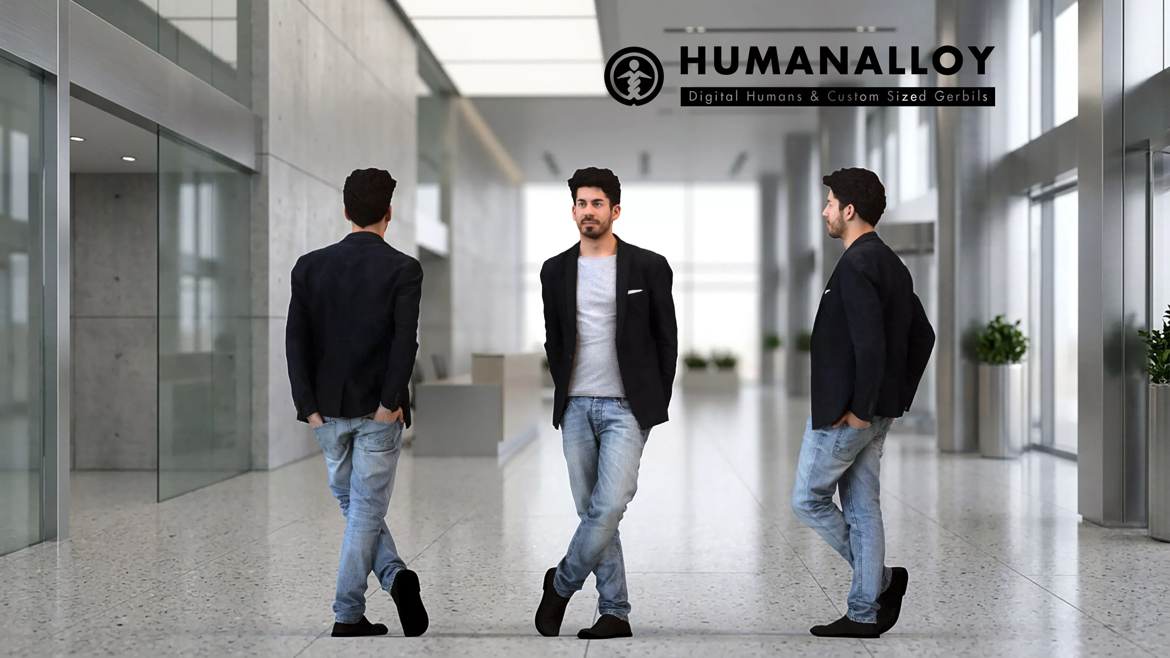 Adult Middle Eastern man waiting in office wearing autumn or 3D model