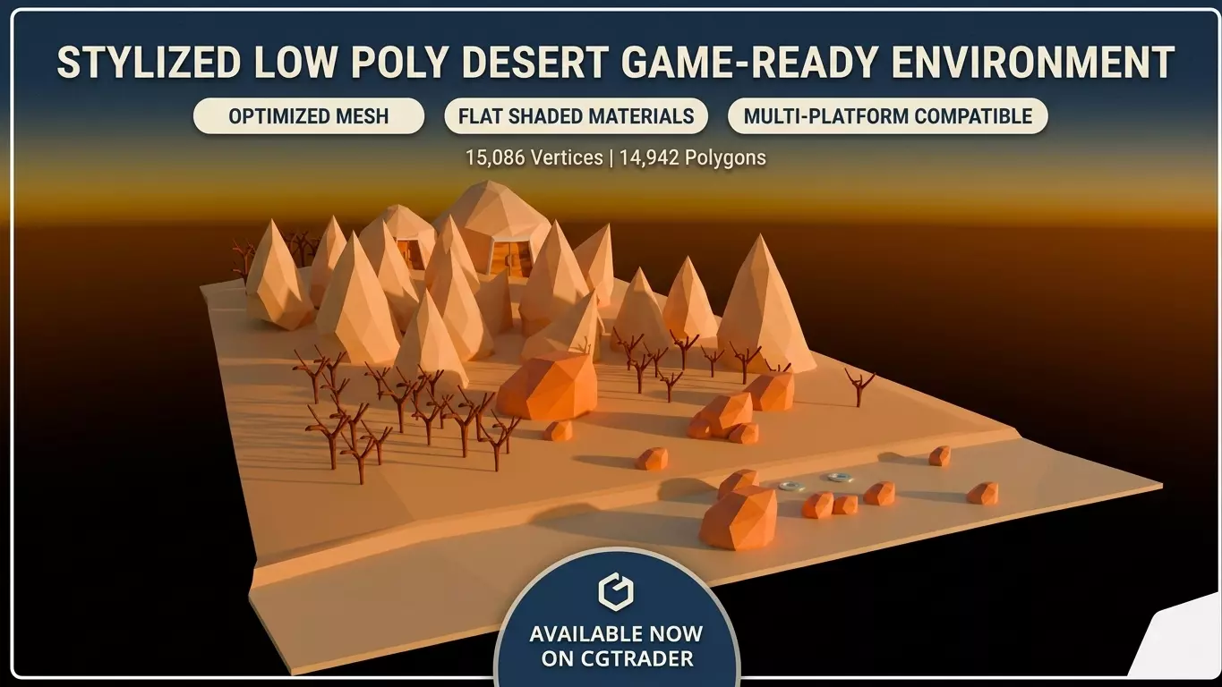 Low Poly Game Ready Desert Environment FBX OBJ Low-poly 3D model