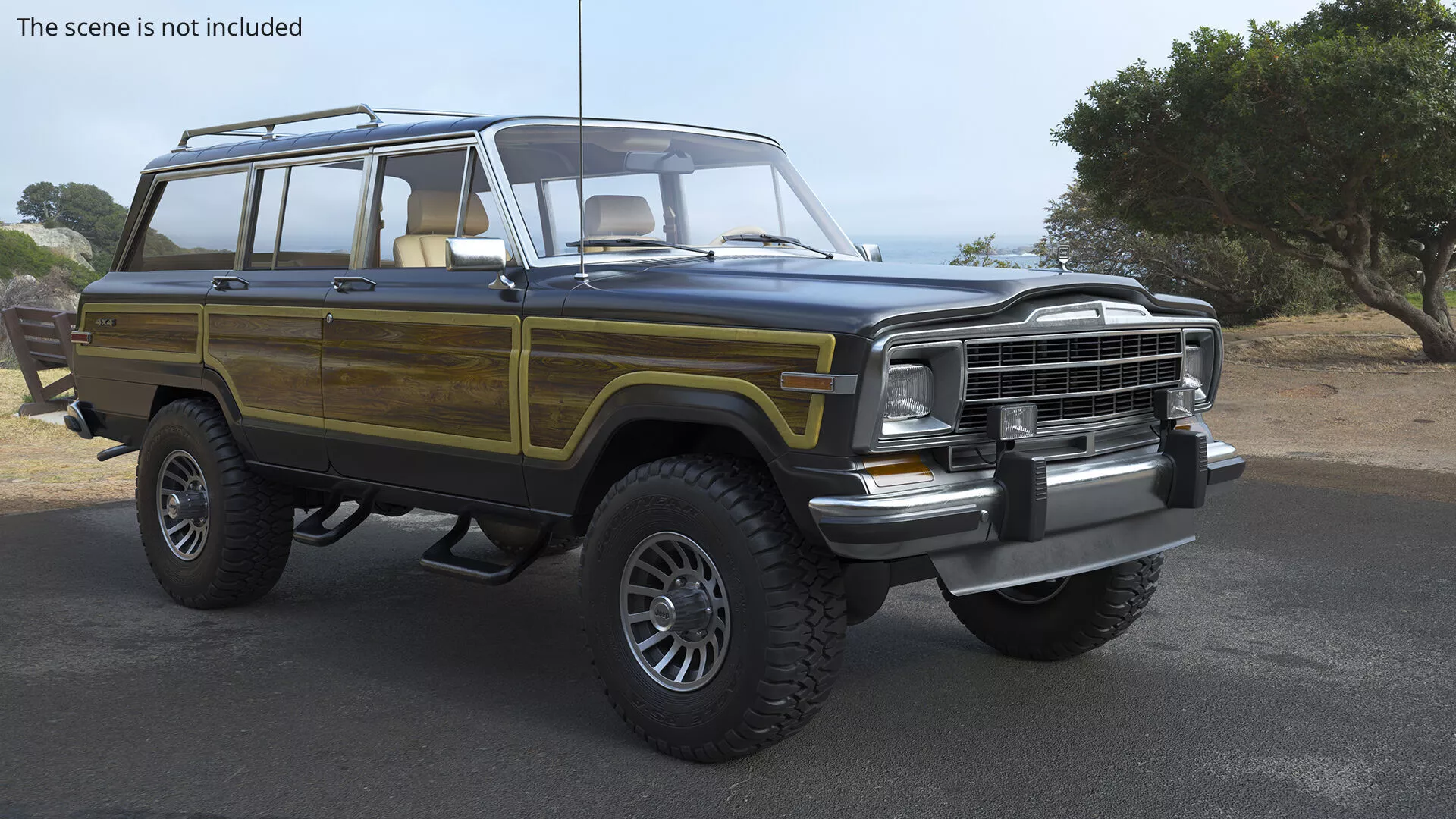 Jeep Grand Wagoneer SUV 1980s Black Rigged for Cinema 4D 3D model