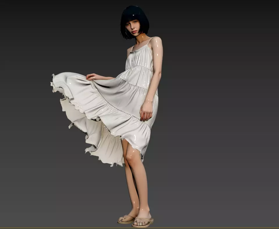B144- Standing on the beach the person in a white dress 3D model