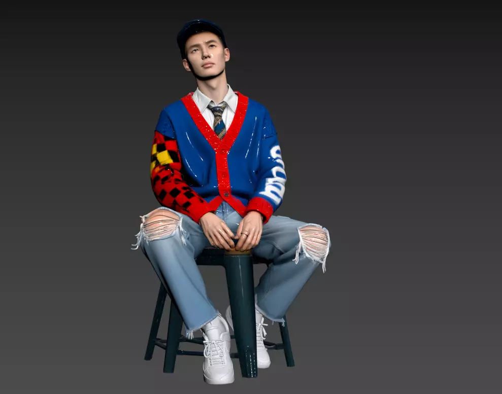 B145-Fashionable Youth Wearing Casual and Personalized Clothing 3D model