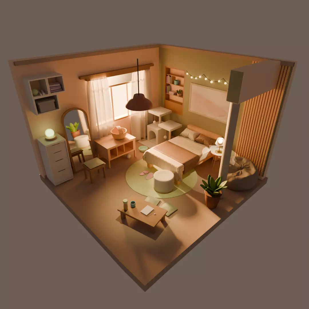 Amber Nook- Cozy Japandi Tiny Home Interior 3D model