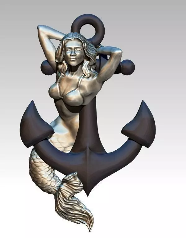 Mermaid Anchor Pendant 3D print model_0