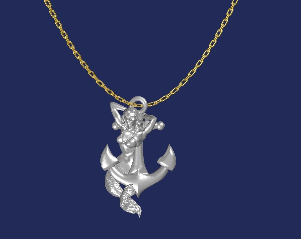 Mermaid Anchor Pendant 3D print model_1