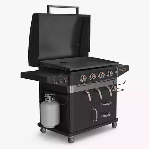 Air Fryer Gas Grill with Propane Tank and Storage Black 3D model 2