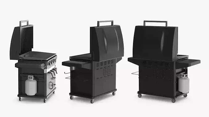 Air Fryer Gas Grill with Propane Tank and Storage Black 3D model 4