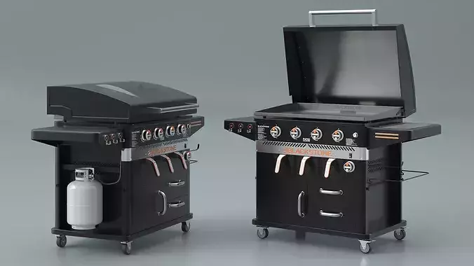 Air Fryer Gas Grill with Propane Tank and Storage Black 3D model