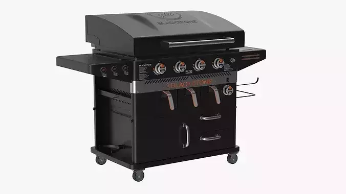 Air Fryer Gas Grill with Propane Tank and Storage Black 3D model 7