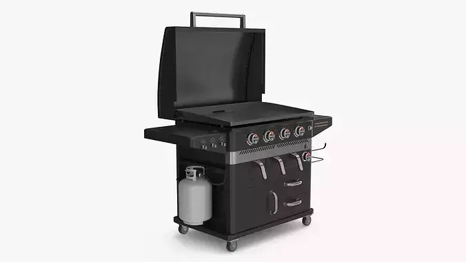 Air Fryer Gas Grill with Propane Tank and Storage Black 3D model 3