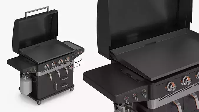 Air Fryer Gas Grill with Propane Tank and Storage Black 3D model 5