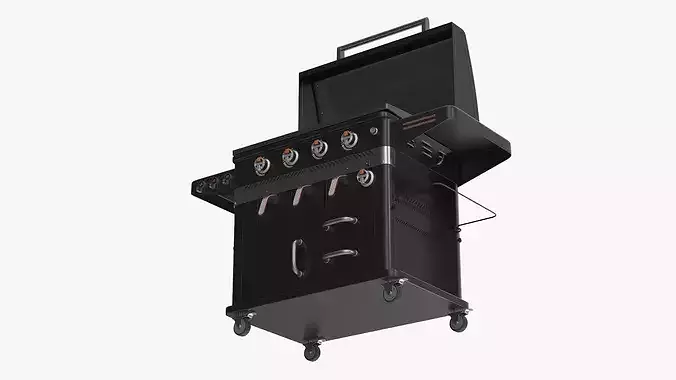 Air Fryer Gas Grill with Propane Tank and Storage Black 3D model 6