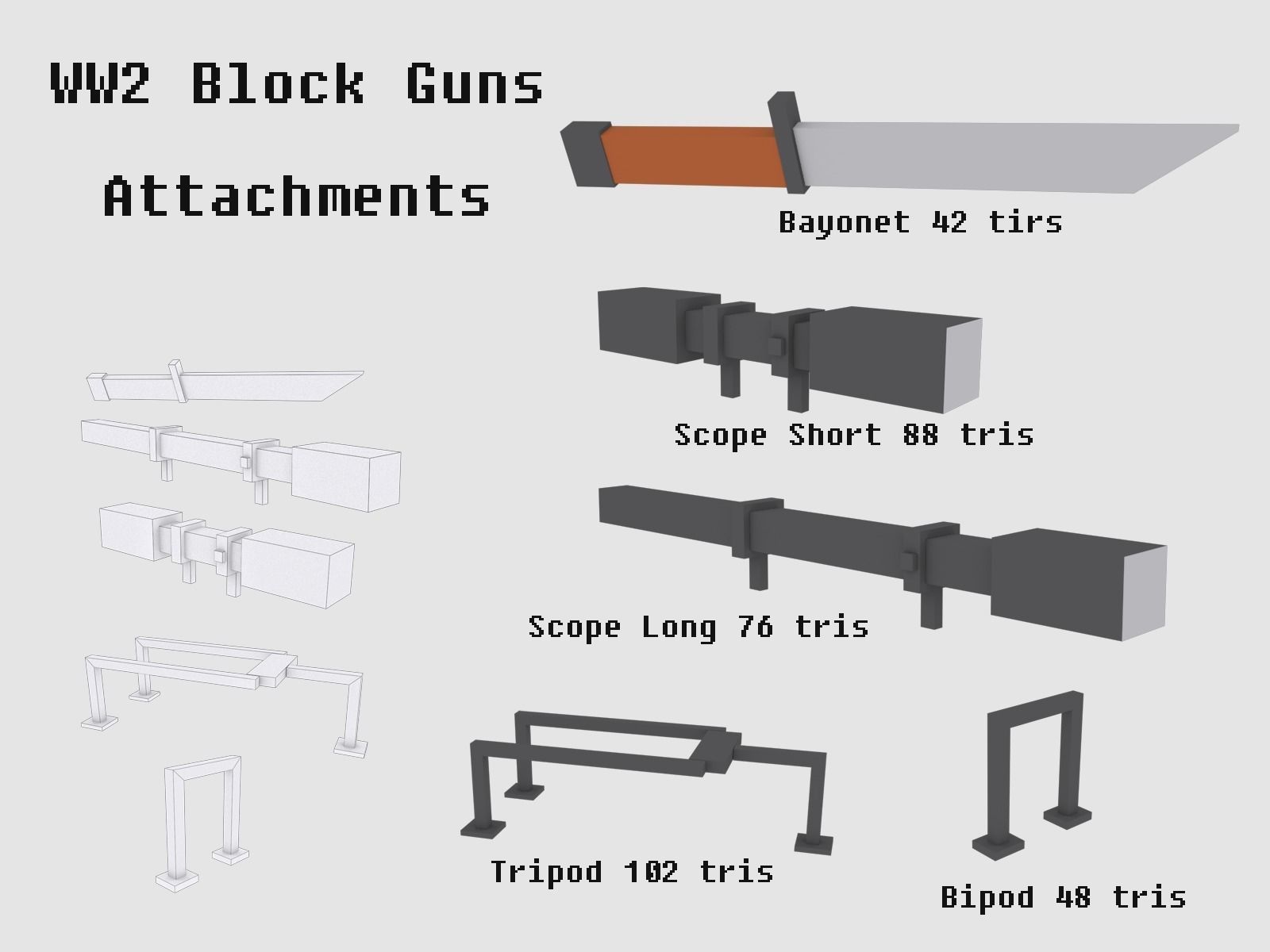 Block Guns WW2 Animated Low-poly 3D model_7