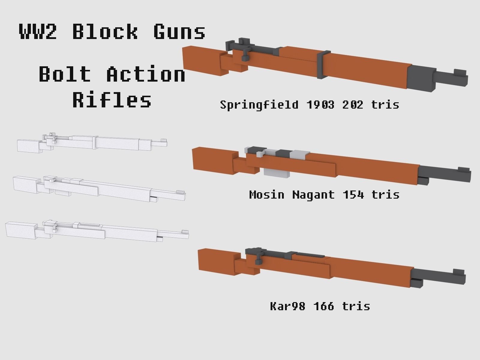 Block Guns WW2 Animated Low-poly 3D model_3