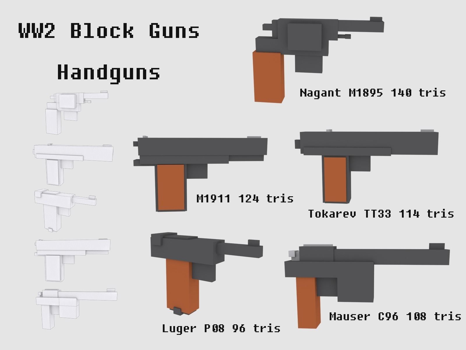 Block Guns WW2 Animated Low-poly 3D model_6