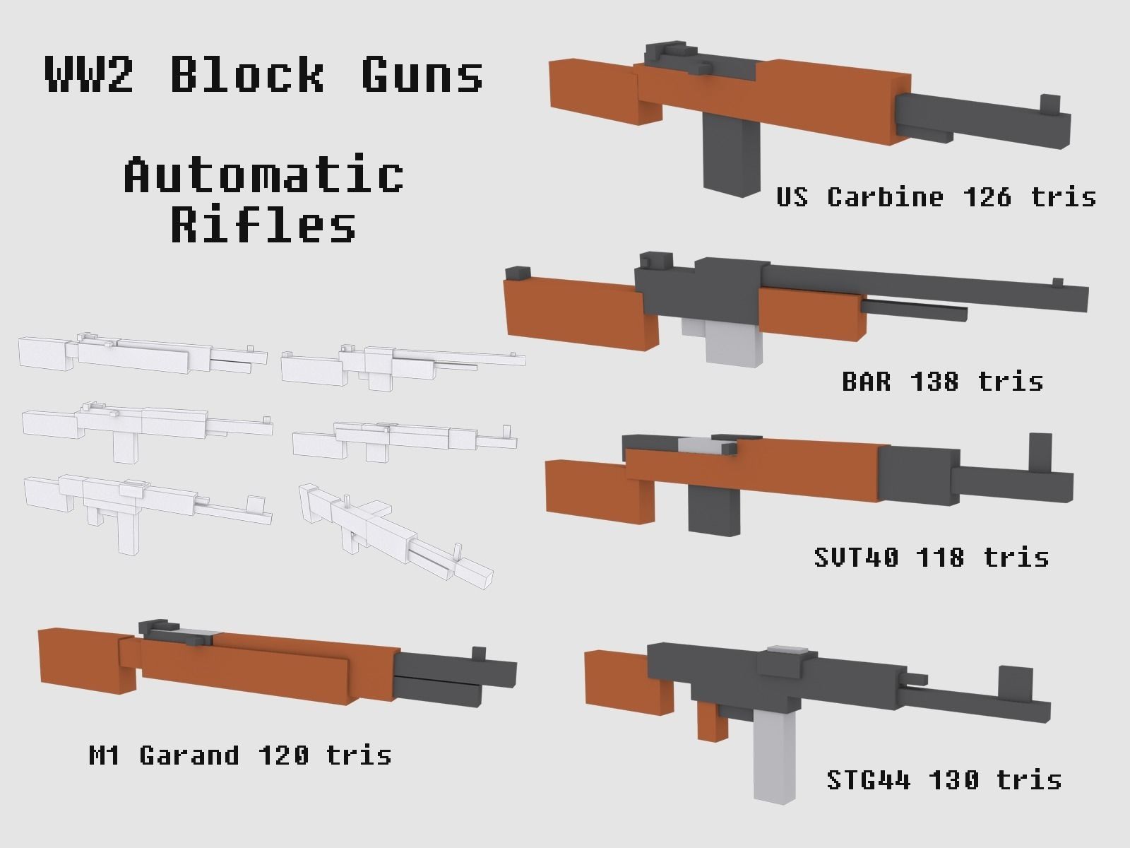 Block Guns WW2 Animated Low-poly 3D model_4