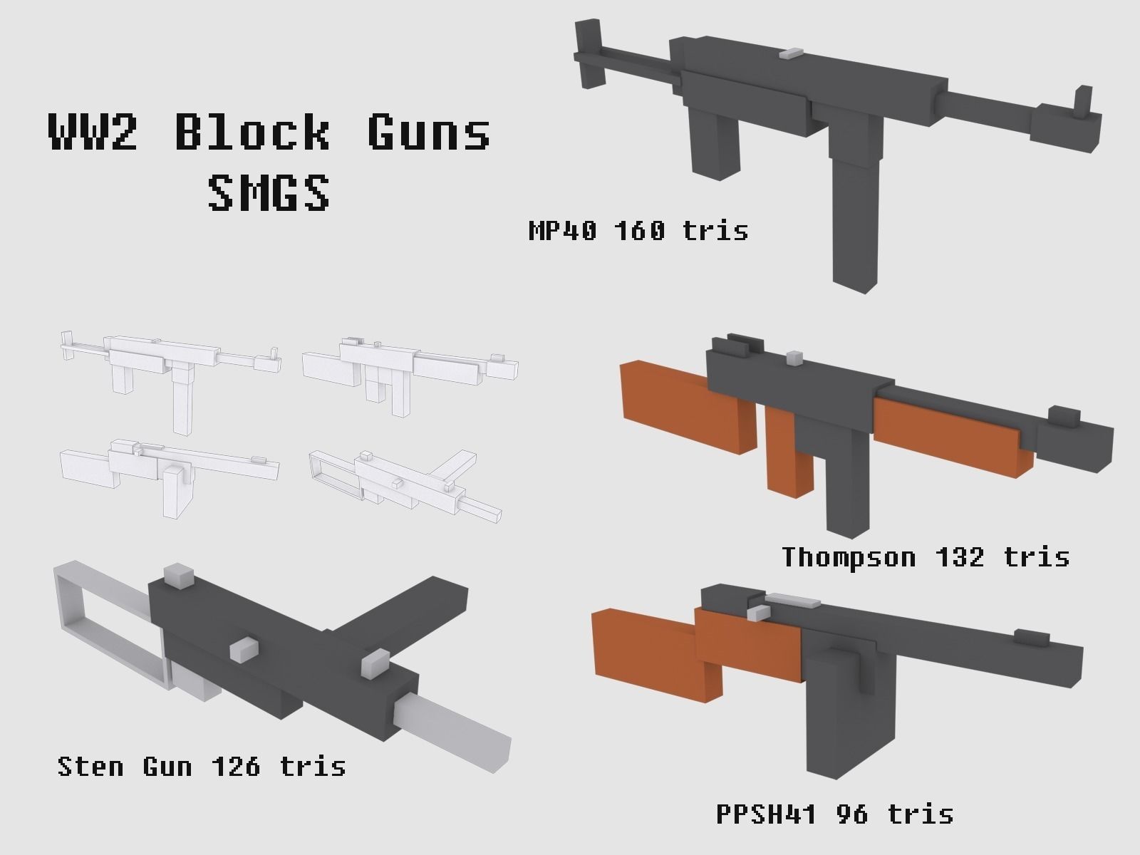 Block Guns WW2 Animated Low-poly 3D model_2