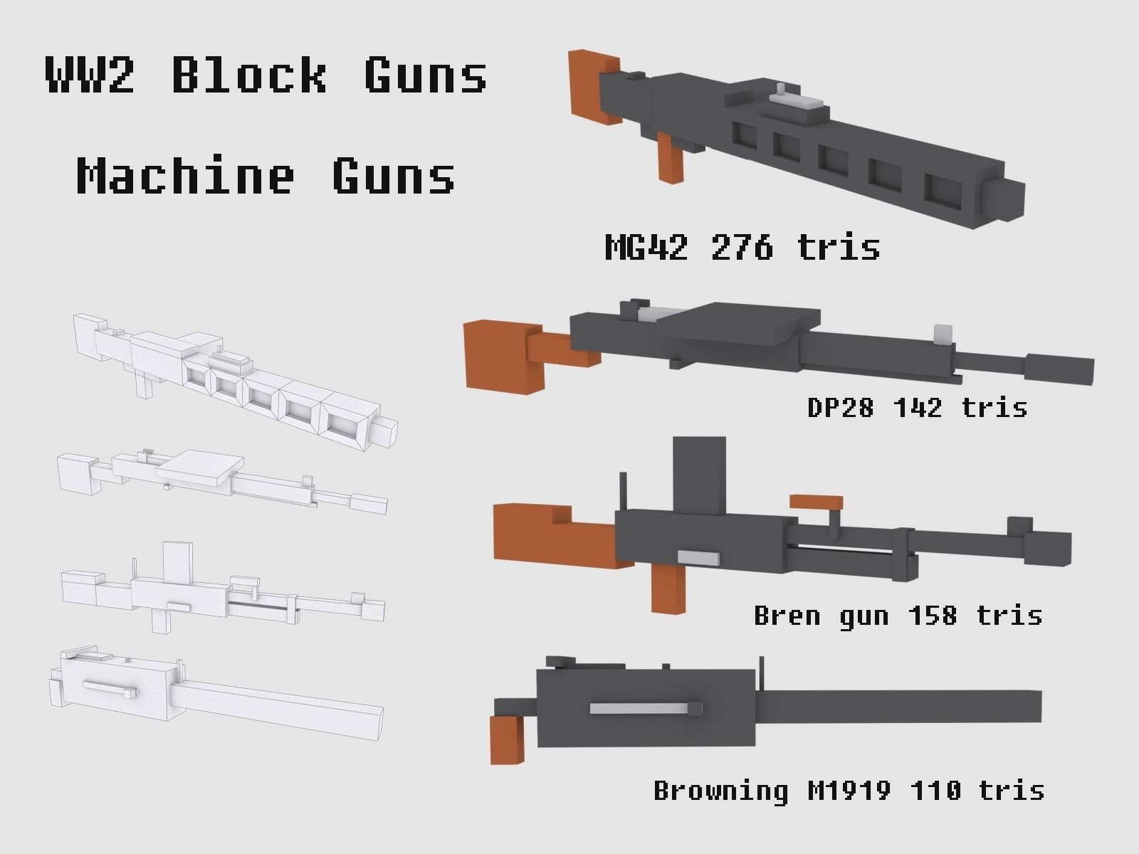 Block Guns WW2 Animated Low-poly 3D model_5