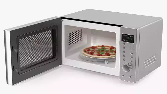 Digital Microwave Oven With Pizza 3D model