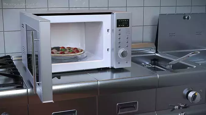 Digital Microwave Oven With Pizza 3D model 2