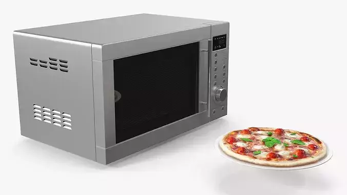 Digital Microwave Oven With Pizza 3D model 5