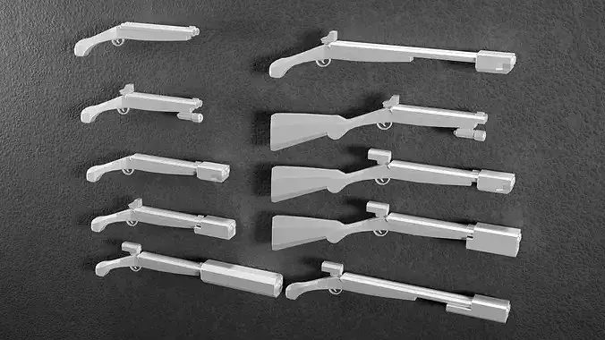 Low Poly ShotgunV2-style -10 Variations Game Ready