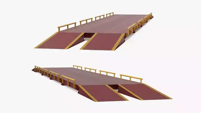 Modular Truck Weighbridge with Steel Ramp Red 3D model 5