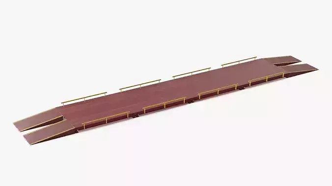 Modular Truck Weighbridge with Steel Ramp Red 3D model 6
