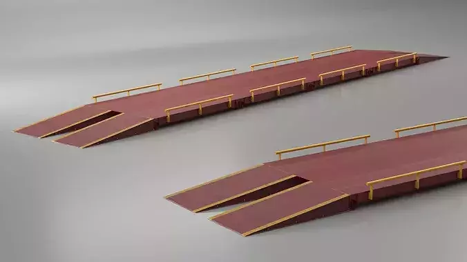Modular Truck Weighbridge with Steel Ramp Red 3D model 4