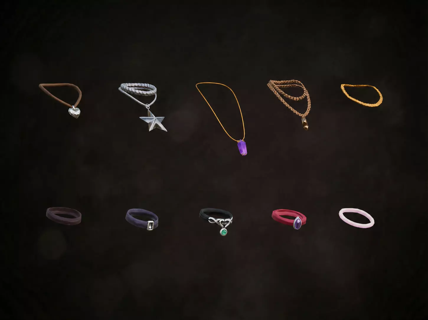 10 Stylized Female Necklace Choker Pack Jewelry Collection Low-poly 3D model