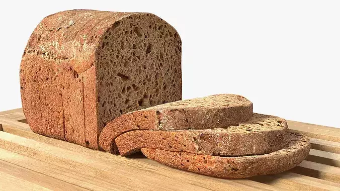 Bread Cutting Board with Crumb Tray and Sliced Loaf Light Wood 3D model 5