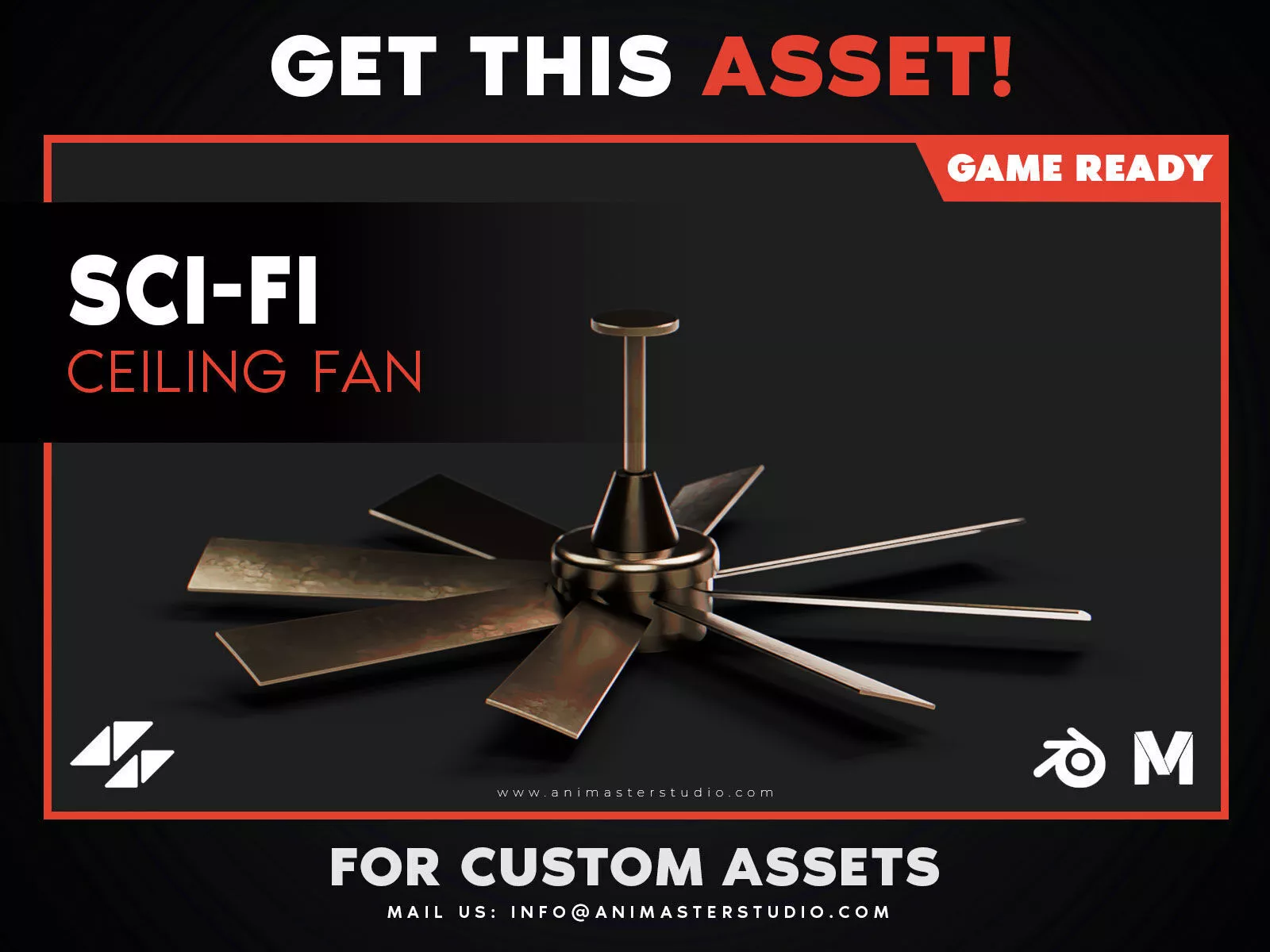 Sci-Fi Ceiling Fan With Light - Low-Poly PBR Game Ready Low-poly 3D model