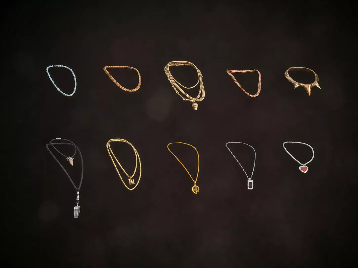 10 Stylized Men Necklace Chain Pack Jewelry Low-poly 3D model