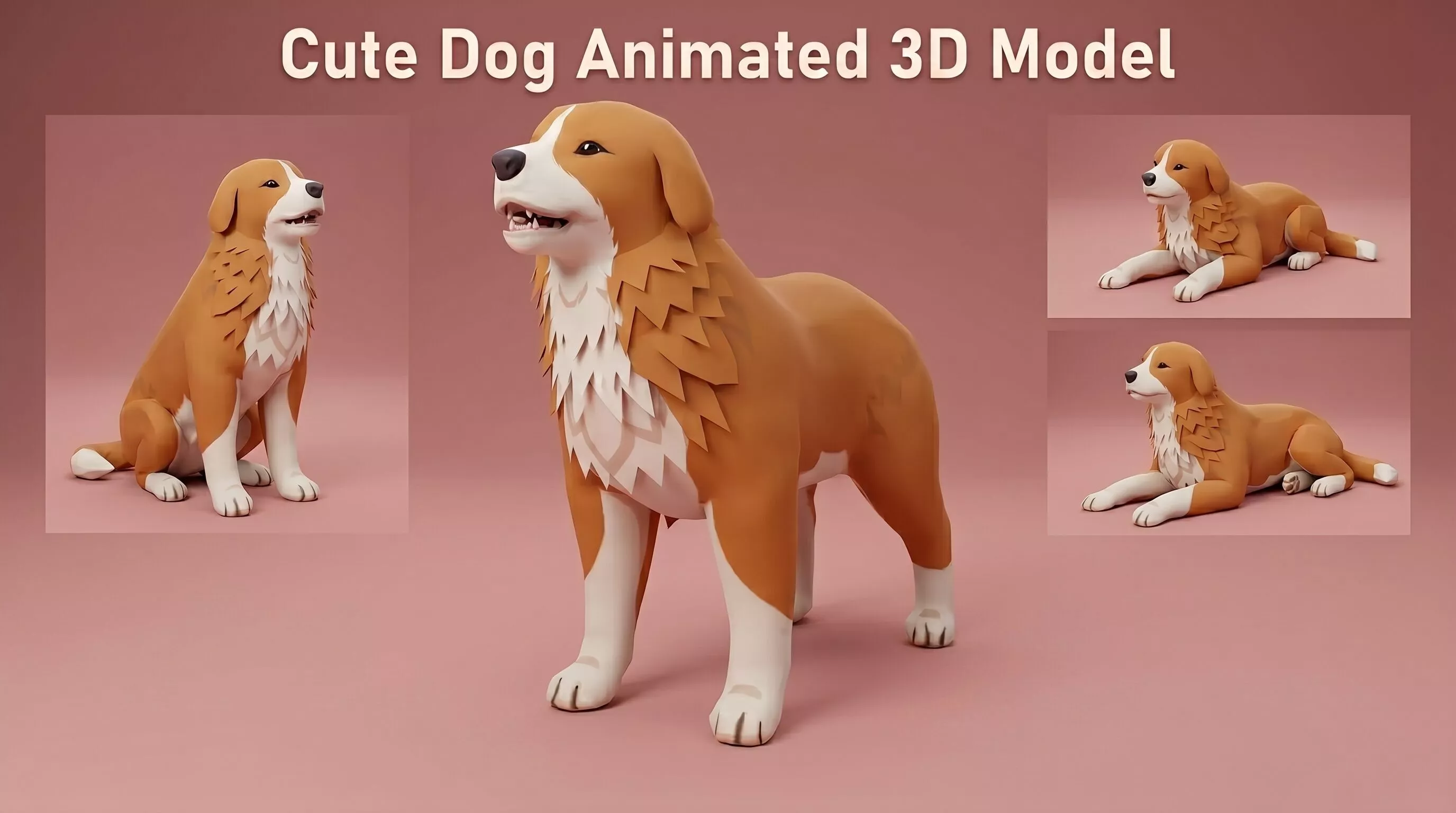 Cute Cartoon Dog Animated 3D Model Low-poly 3D model