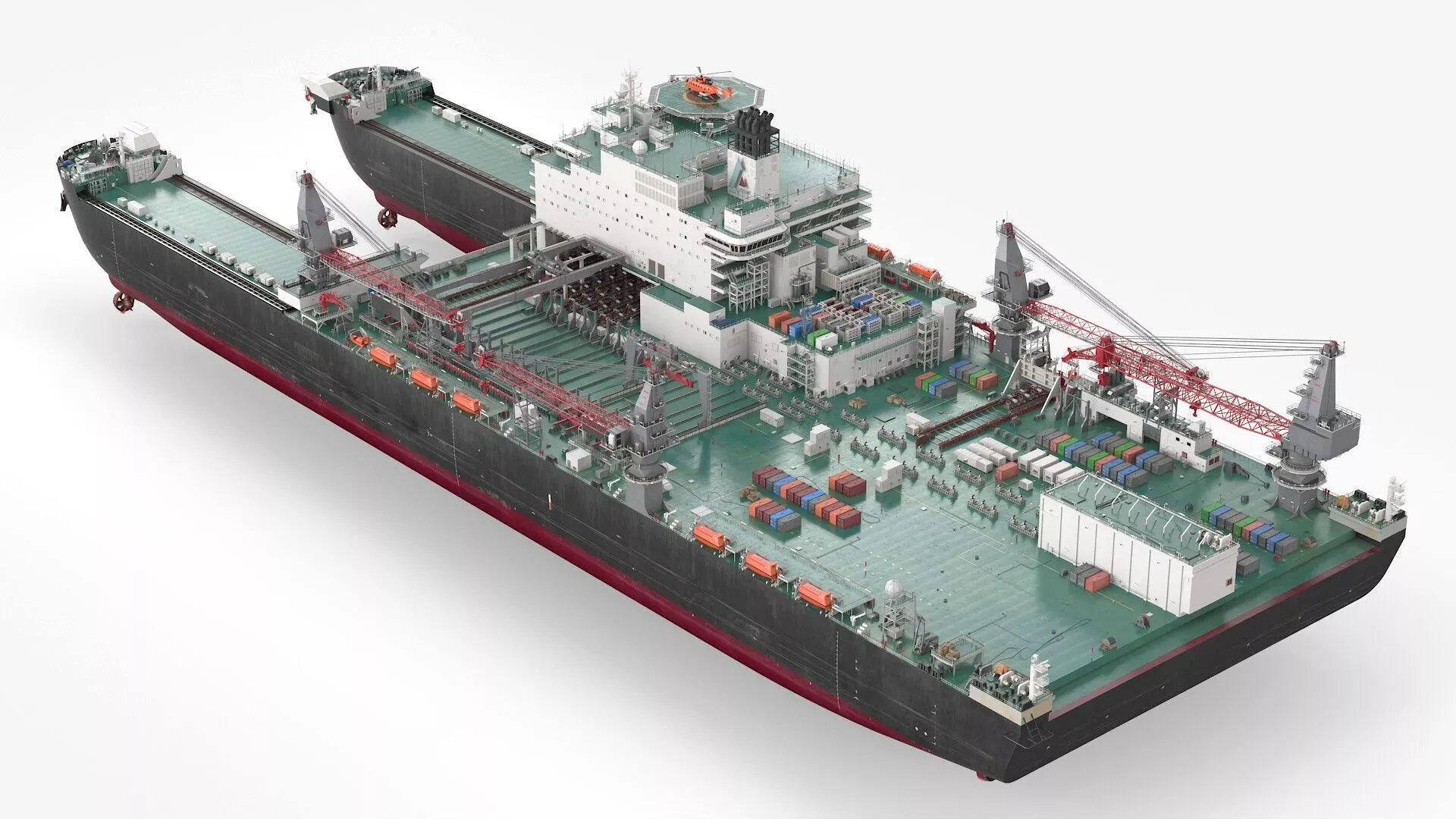 Heavy Lift Vessel with Helicopter on Deck 3D model