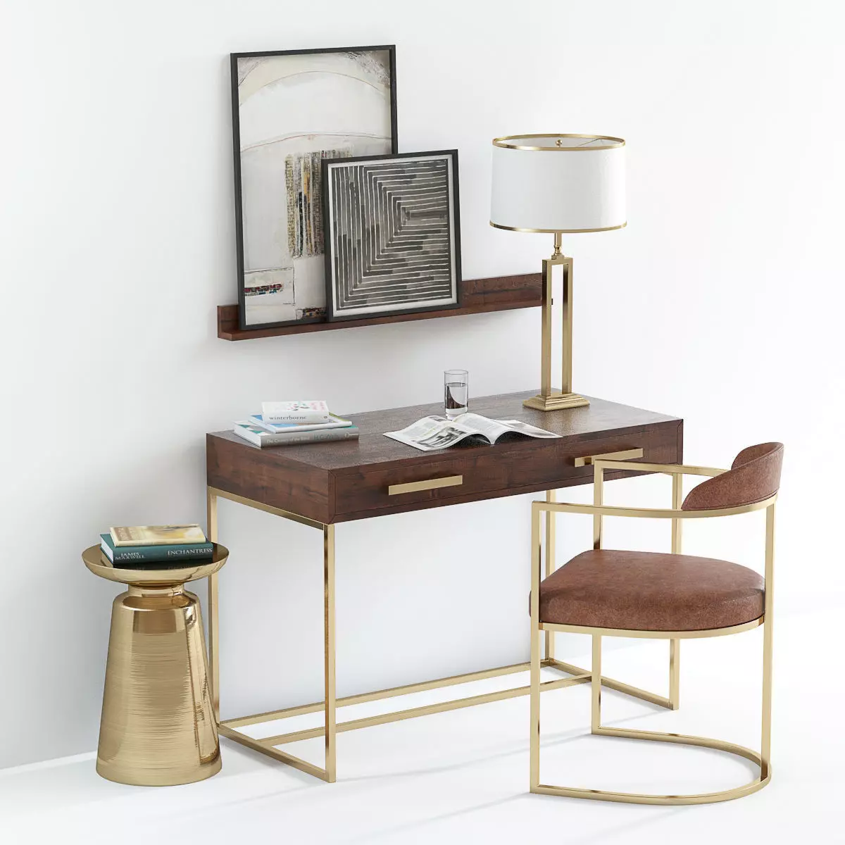 Pottery Barn Fitz desk with decor 3D model