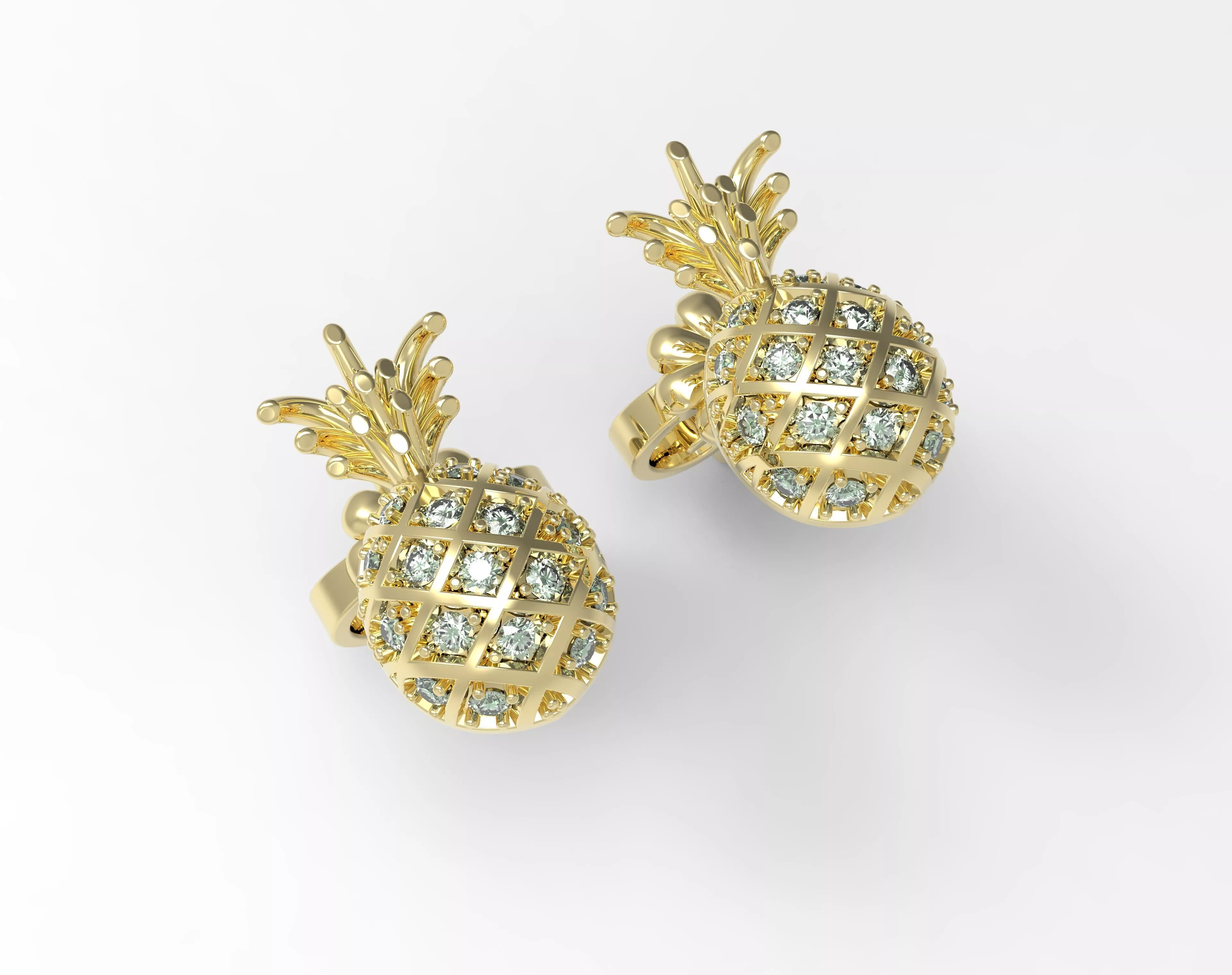 pineapple stud earrings with diamonds 3D print model