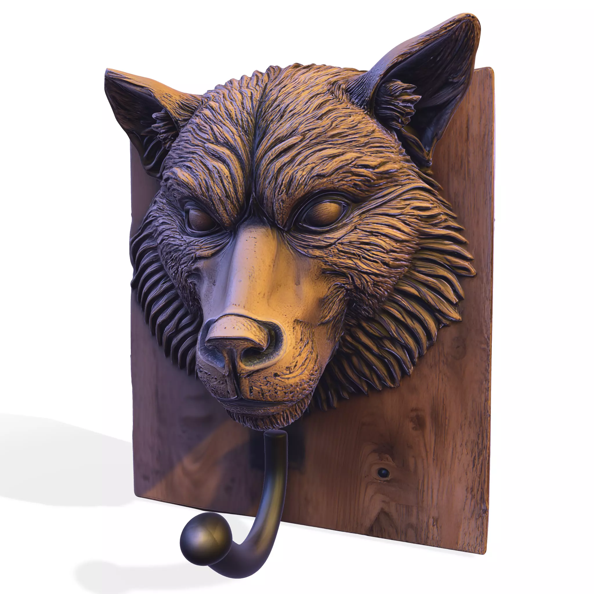 Realistic PBR Wolf Head Wall Hook 3D print model