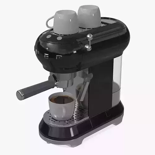Smeg Espresso Coffee Machine Black with Coffee and Two Cups 3D model 7