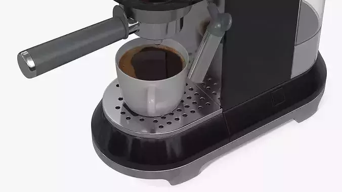 Smeg Espresso Coffee Machine Black with Coffee and Two Cups 3D model 6