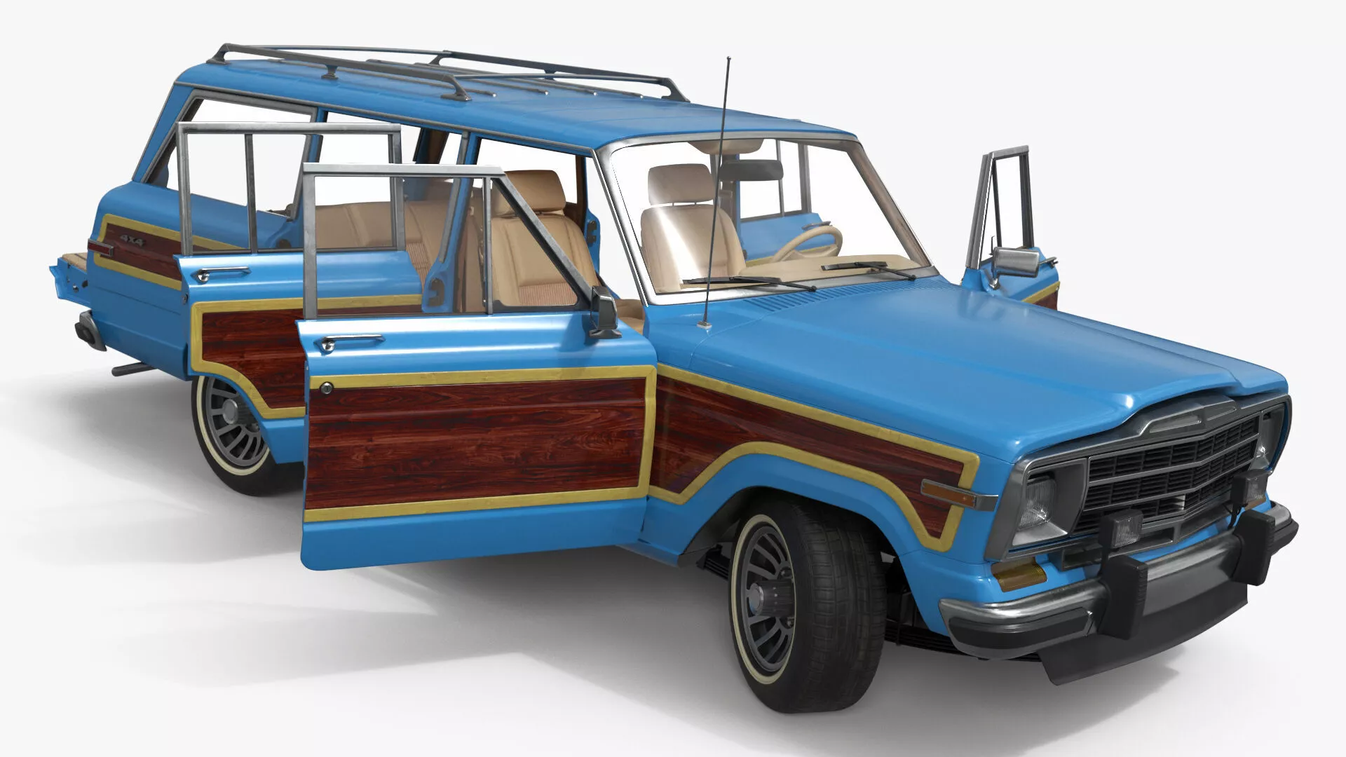 Vintage Family Station Wagon Blue Rigged for Maya 3D model