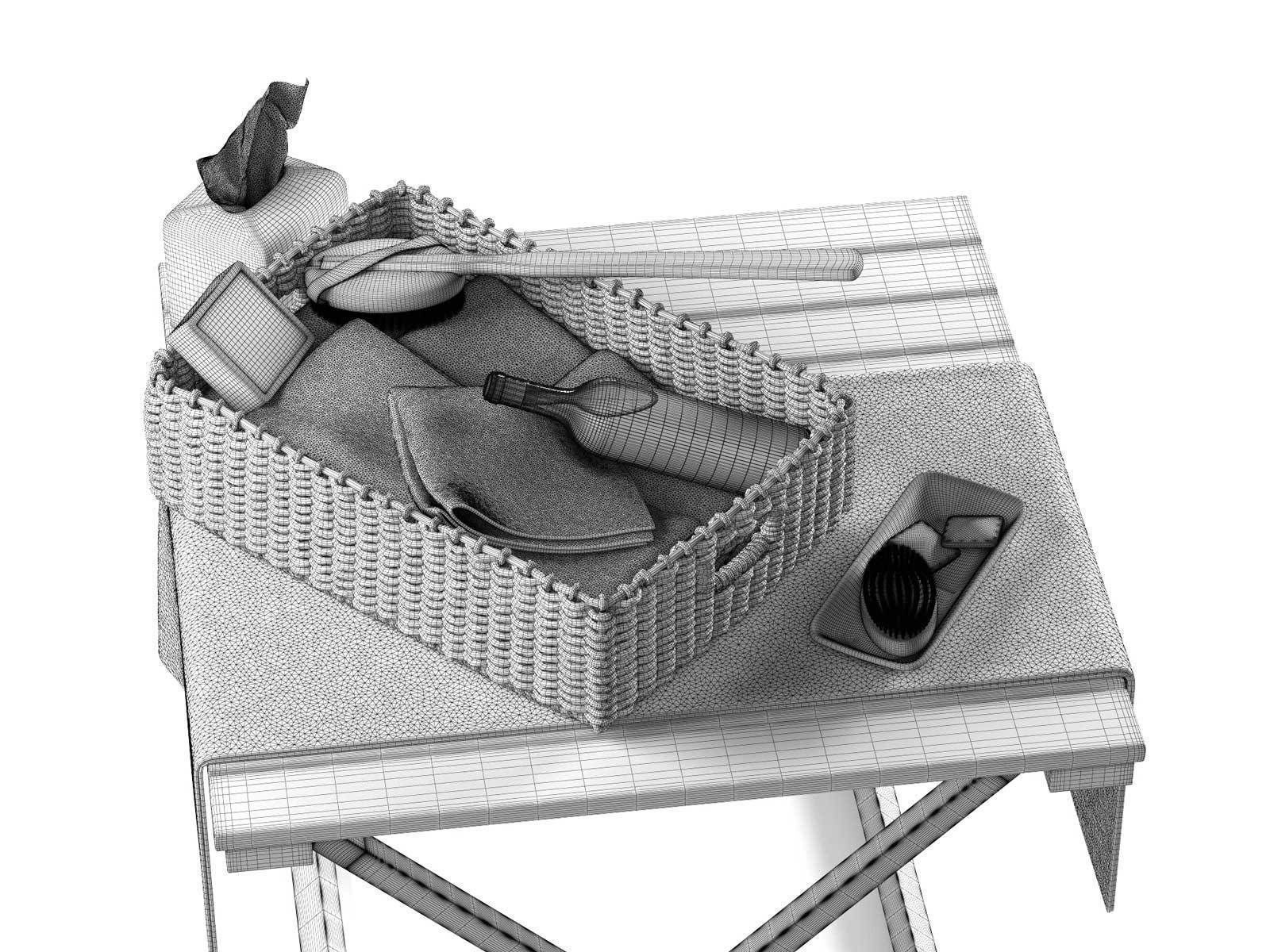 Bathroom Toiletries on Wicker Tray 3D model_1