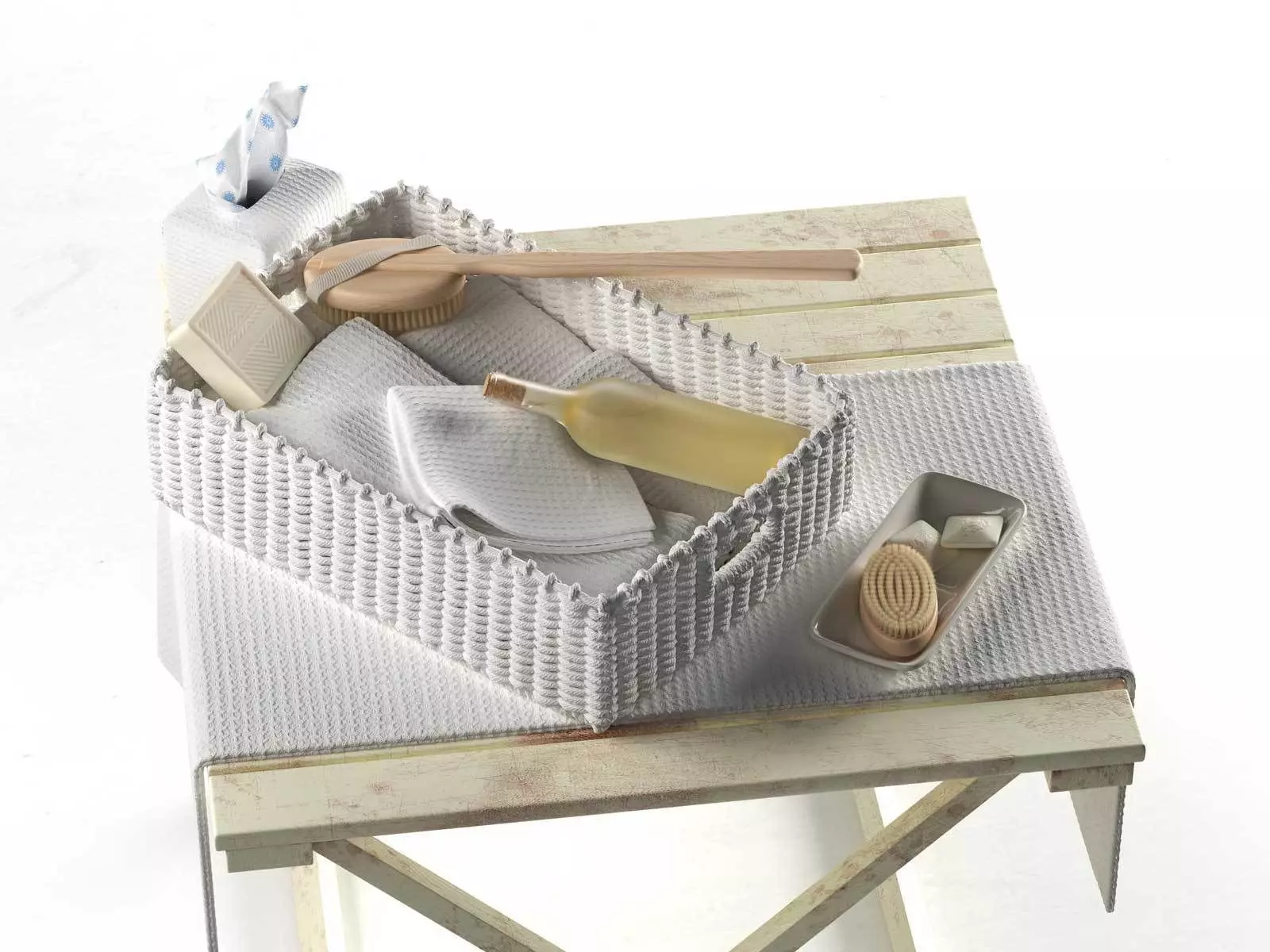 Bathroom Toiletries on Wicker Tray 3D model_0